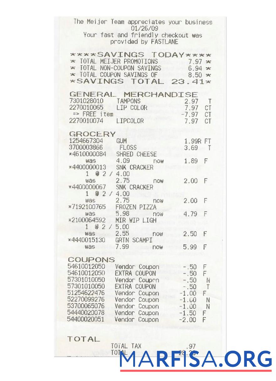 Blank THE MEIJER TEAM receipt template